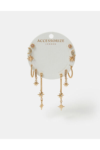 Accessorize 12 X STAR TASSEL EAR STAC Gold