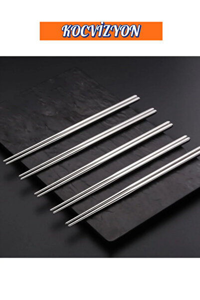 kocvizyon 5 Çift Metal Chopstick 5'li Paslanmaz Çelik Çin Çubuğu