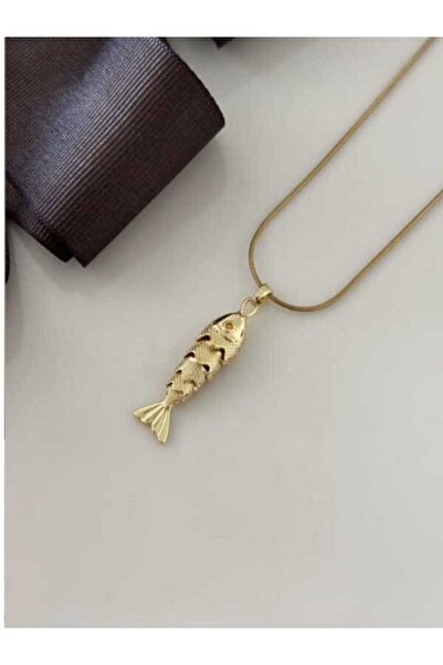 Gold Çelik Balık Tasarımlı Bereket Kolyesi