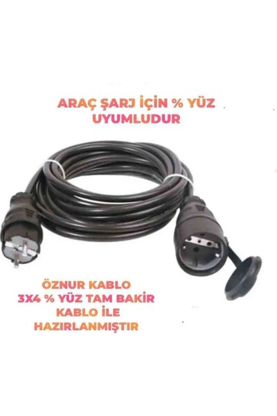 ÖZNUR Kablo 3X4MM 10mt Uzatma Kablosu(Siyah)