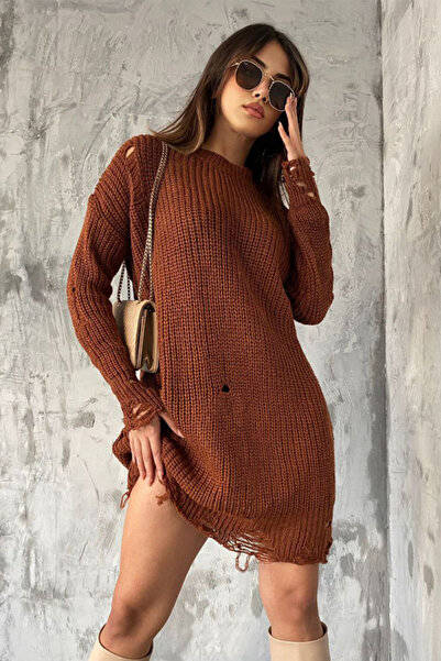 FashionForYou Pulover lung de dama Laura, cu decupaje si perforatii in materi...