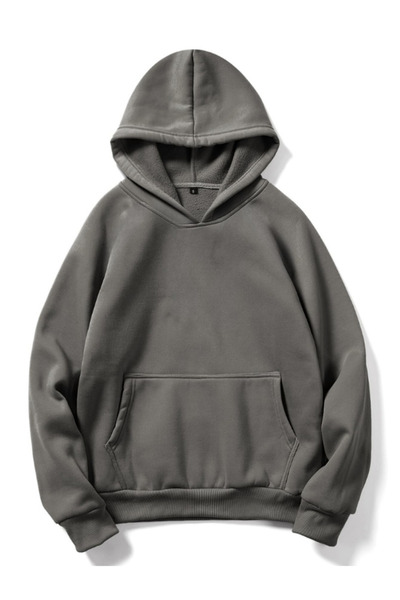 MOONBULL Unisex 3 İplik İçi Pamuklu Kapüşonlu Düşük Kol Oversize Kanguru Cep Sweatshirt