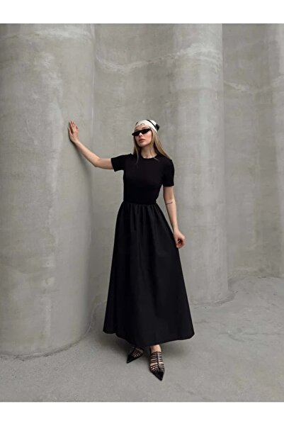 Trend Milano Kısa Kollu Siyah Elbise