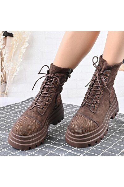 Tmall Ghete de damă, din piele cu căptușeală din piele întoarsă, GD1114, maro