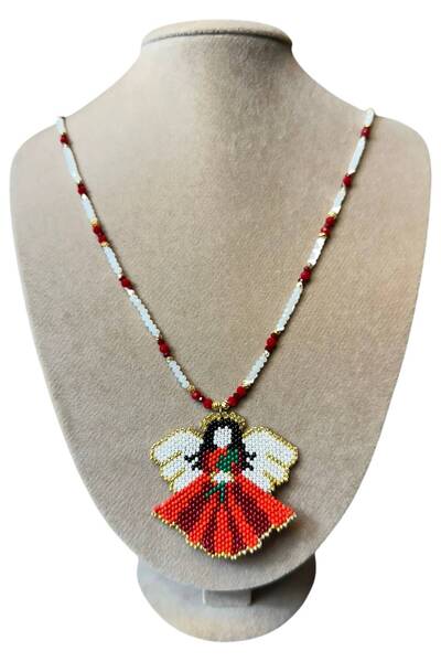 Uretti - Özlem 9422 7323 Handmade Angel Figured Necklace with Sand and Crystal Bead Detail