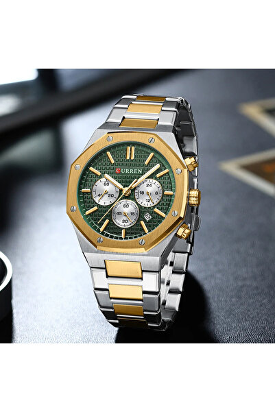 Curren Ceas bărbătesc elegant, argintiu/verde, cu cuarț analogic, la modă