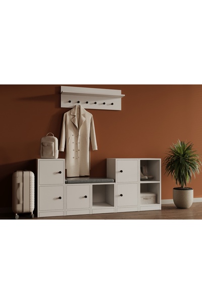 Nettrends 5 Kapaklı Ayakkabılık Minimalist Askı Raflı Duvar Dekoru Antre Portmanto Seti MST-AYK-1013