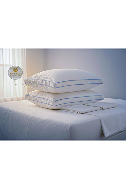 Crown Textile (2 pieces) Cotton Pillowcase - 1200g Microfiber Filling, 2 Lined Edges in Attractive Colors and 2 Pillowcases