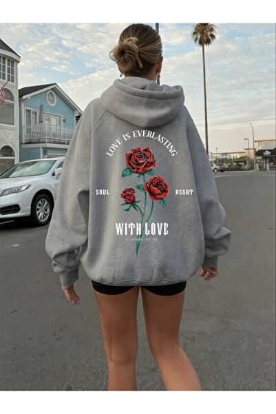 ArtYus Unisex Love Rose Rose Colorat Special cu imprimeu Bumbac supradimensionat cu glugă Swea tricou