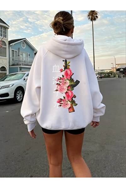 ArtYus Φούτερ Unisex Japan Floral Πολύχρωμο Ειδικό με τύπωμα Βαμβακερό oversi...