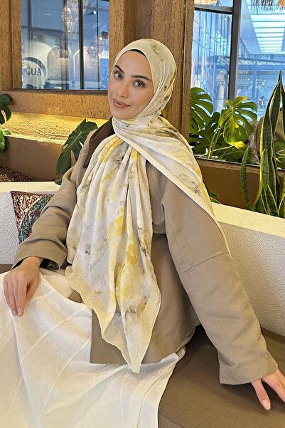 lamelif Gül Desen Bambu Şal Sarı