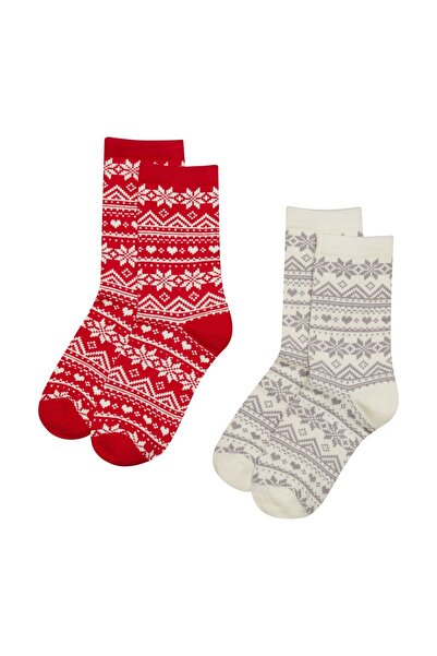 Bloovii Șosete medii pentru femei, set de 2, cu model nordic, tricotaje călduroase de iarnă | Hygge