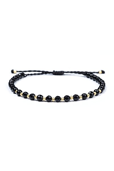 Velar Bracelets Bratara din Snur cu Onix Fatetat 4mm si Bile Aur 14K 2.5mm (Reglabila)