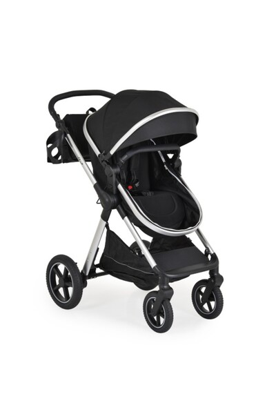 Moni Cărucior Alina Black Onyx 2 în 1 - convertibil în pătuț, scaun reversibil, compact și ușor