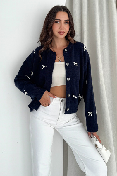 Noa Noa Women's Bow Patterned Buttoned Cardigan – Elegant & Playful Style