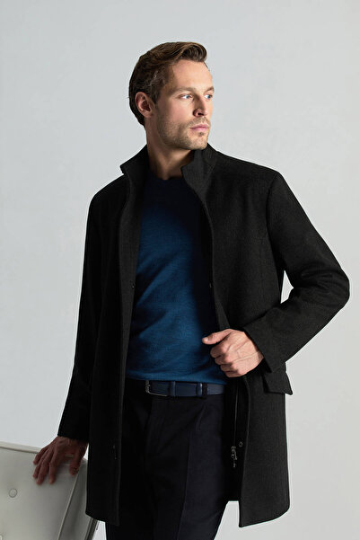 Hemington İtalyan Saf Yün Fermuar Detaylı Antrasit Palto