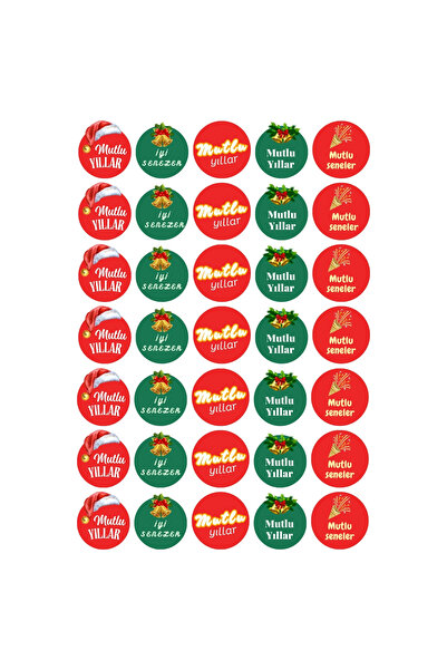 Bimotif Yılbaşı sticker, karışık mutlu yıllar seti, 35 adet (1 sayfa)