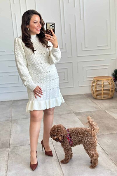 Yağmur Butik İnci Detaylı Triko Elbise