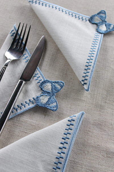 YXL HOME Linen Embroidered Presentation Set of 2 Cocktail Napkins Coffee Side Coasters