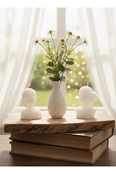 VARKAL 2'li İskandinav Tarzı Kadın Silüet Mum Set Ve Vazo - Dekoratif El Yapımı
