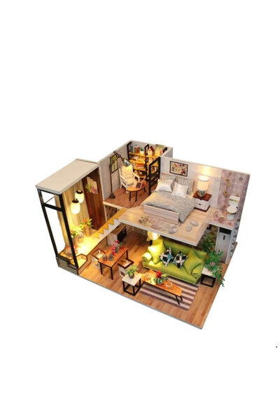 Creative Toys Căsuță miniaturală din lemn DIY cu mobilier, joc interactiv și ...