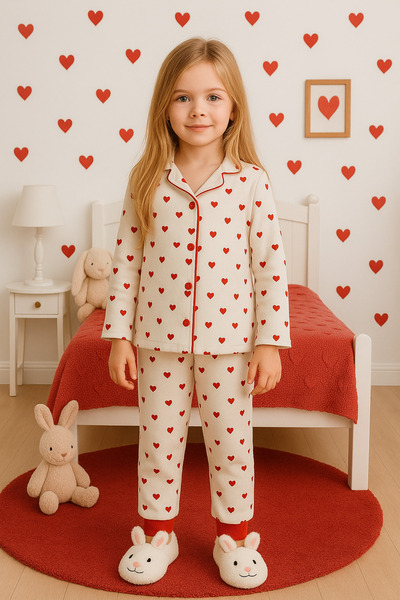 EYZ KIDS Kalpli Önden Düğmeli Kız Çocuk Pijama Takımı