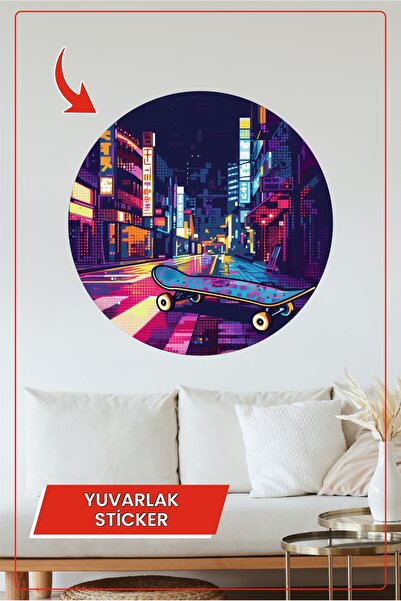 KOSS Dijital Λεπτομερές στρογγυλό αυτοκόλλητο με σκέιτμπορντ με σκηνικό της π...