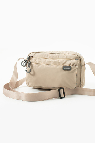 Sanmorris Women's 3-Eye Parachute Fabric Adjustable Crossbody Strap Beige Shoulder Bag