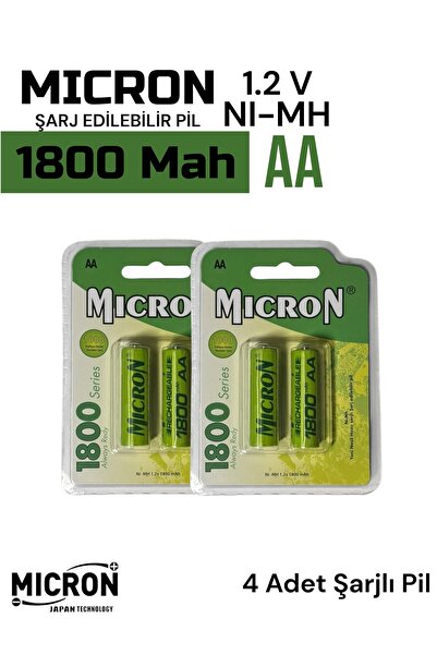 Micron AA Sıze 1800 Mah Ni-mh Şarjlı Pil 4 Adet 1800 Mah Gerçek Kapasite