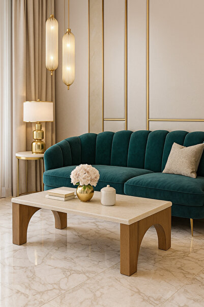 MARIA HOMES طاولة قهوة خشبية حديثة بأرجل مقوسة بنية اللون، طاولة مركزية لغرفة...