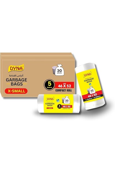 Dyna أكياس قمامة، ٥ جالون ٤٦×٥٢ سم، علبة كرتون، أبيض، صديقة للبيئة، ٢٠ لفة مض...