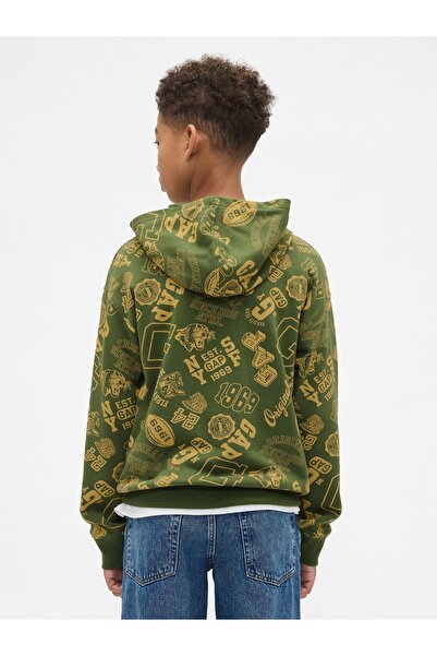GAP Erkek Çocuk Yeşil Relaxed Baskılı Sweatshirt