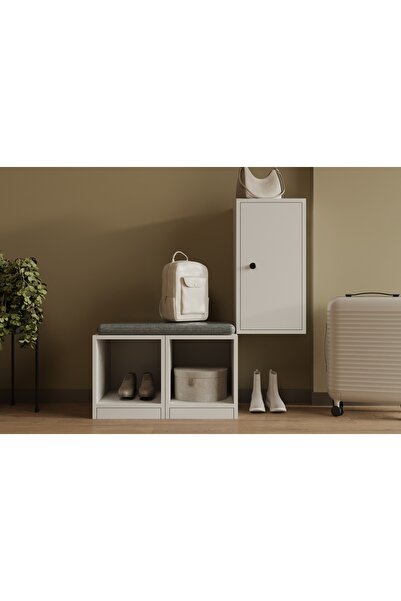 Nettrends Kapaklı Duvar Üstü Ayakkabılık Seti Puflu Minimal Giriş Holü Bankı ...