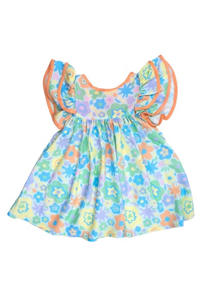 Ozmoz By Mukadder Özden Floral Summer Little Girl's Dress with Fly Sleeves and Panty Set