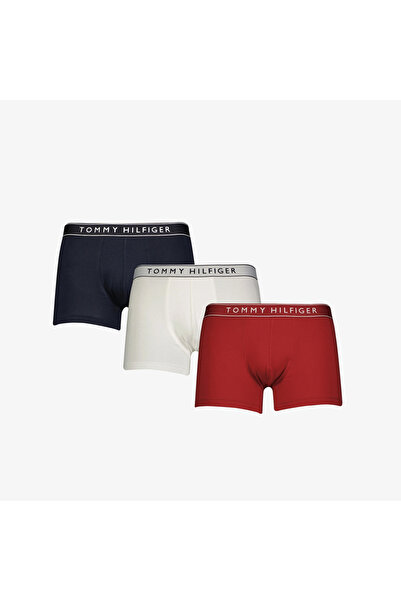 Tommy Hilfiger Bel Lastikli Logolu Erkek Siyah/Beyaz/Kırmızı 3'lü Boxer