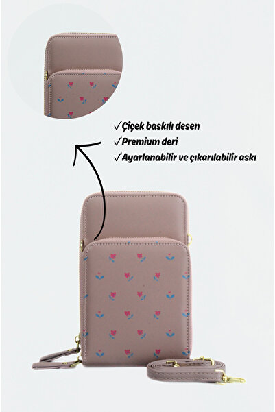 Mazel Design 001 Genuine Leather Floral Pattern Zippered Crossbody Imported Wallet Bag - Multi-Compartment Phone Compartment