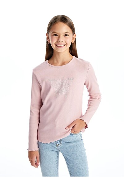 LC Waikiki LCW Kids Розова велосипедна блуза с дълъг ръкав и бродерия на врат...