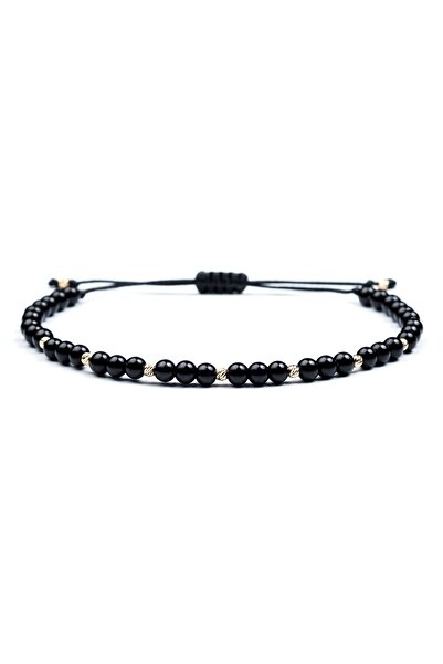 Velar Bracelets Bratara din Snur cu Onix si Bile din Aur 14K 2.5mm (Reglabila)