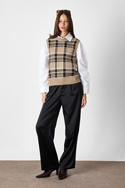 SHERIN Γιλέκο με καρό σχέδιο Camel