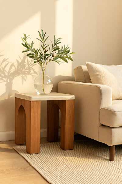 MARIA HOMES طاولة جانبية خشبية حديثة بأرجل مقوسة بنية اللون، طاولة نهائية لغر...