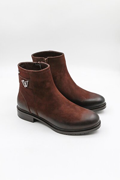 Venüs Kadın Hakiki Deri Tokalı Kısa Fermuarlı Bot 20745K - Kahve - 36