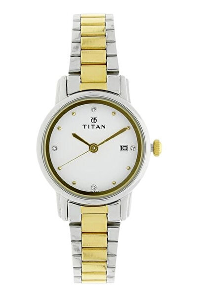 Titan ساعة نسائية تناظرية بمينا أبيض - 2572BM01