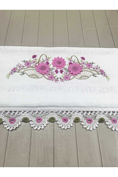 Peacock منشفة مطرزة يدويًا ومزخرفة بالدانتيل 50×90 سم من القطن الفاخر 240 جرام