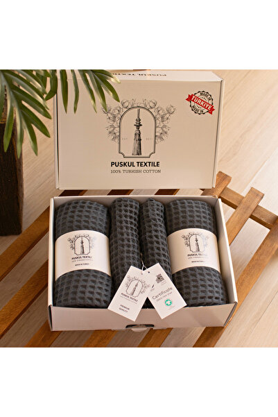 Püskül Tekstil Luxury 4-Piece Waffle Weave Towel Set (2 Bath + 2 Hand), 100% Cotton Quality Quick-Drying Towels