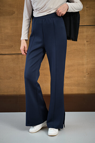 LOCCO Kadın Yandan Yırtmaçlı Scuba Pantolon Lacivert