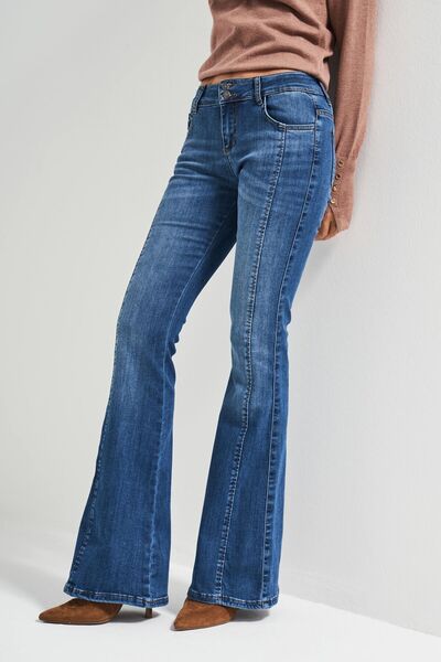 its basic Blugi pentru femei, culoare albastru închis, 2w5-5, cu talie medie, cu elasticitate, din țesătură elastică, cu talie medie