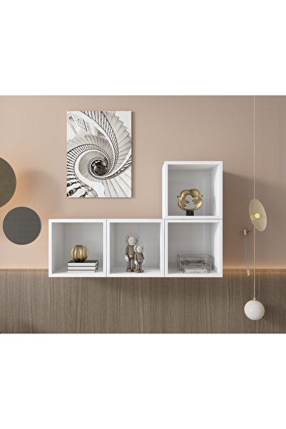 nettrends.net the new trend of shopping 4 Kare Modül + 1 Üst Modüllü Asimetrik Dekoratif Set – Duvar Rafı Beyaz-NRG-DVR-1012