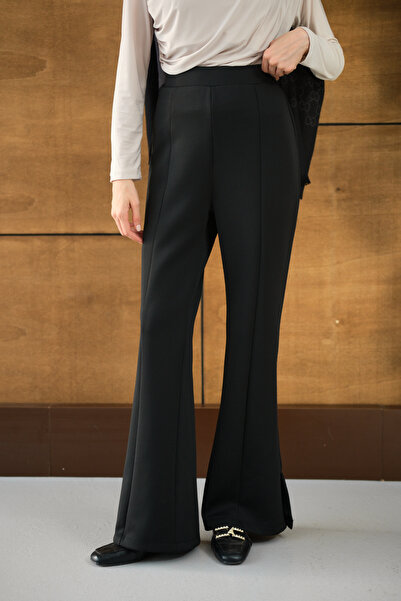 LOCCO Kadın Yandan Yırtmaçlı Scuba Pantolon Siyah