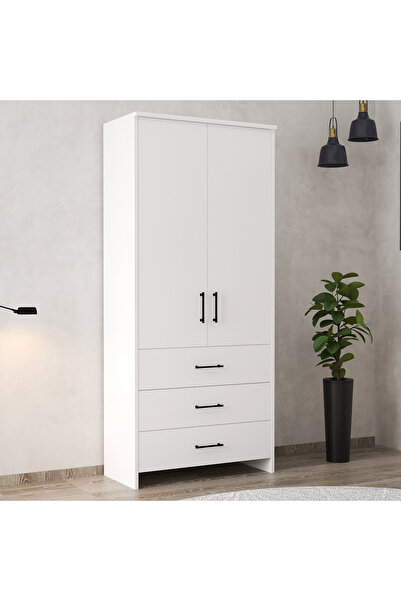 Serçedesign 2 Kapaklı 3 Çekmeceli Beyaz Gardırop – Modern ve Kullanışlı Çok A...