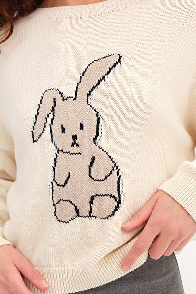 Addax Tavşan Desenli Triko Kazak K3491